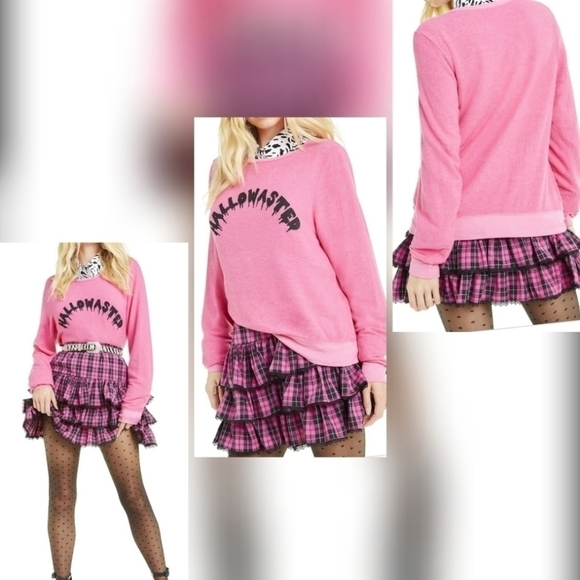 New Wildfox Hallowasted Graphic Halloween Barbiecore Pink Sweatshirt NWT XS - Picture 3 of 14